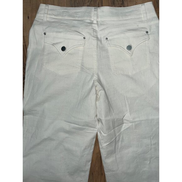 NEW Flamingals Wide Leg Womens Ivory Pants 32" Lightweight Denim Flap Pockets - Picture 4 of 11